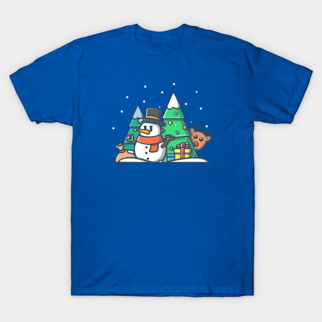 Cute snowman with pine tree T-Shirt by Catalyst Labs